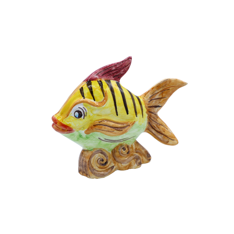 Peixe tropical em cerâmica siciliana fina, decorado à mão, altura 21 x 16 cm aprox. - Cor aleatória - 