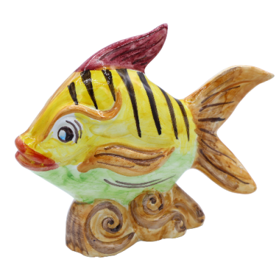 Peixe tropical em cerâmica siciliana fina, decorado à mão, altura 21 x 16 cm aprox. - Cor aleatória - 