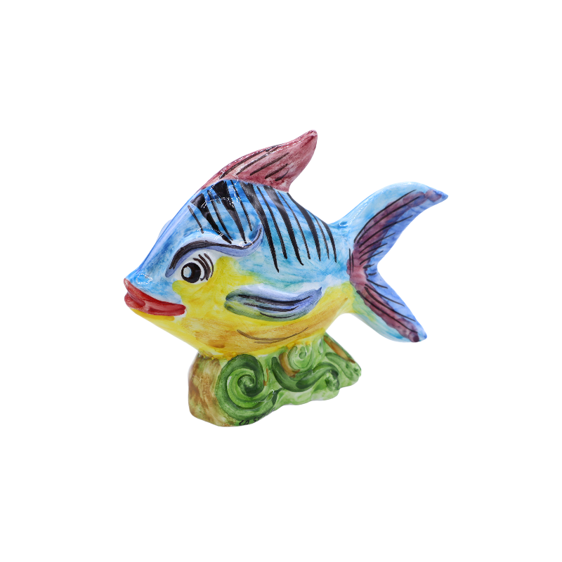 Peixe tropical em cerâmica siciliana fina, decorado à mão, altura 21 x 16 cm aprox. - Cor aleatória - 
