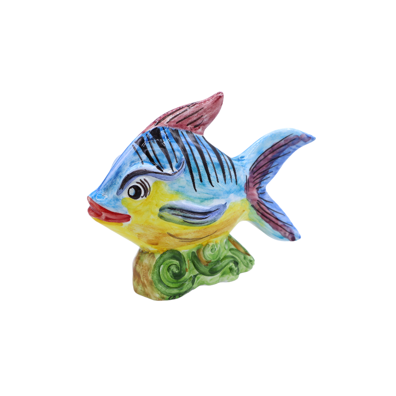 Peixe tropical em fina cerâmica siciliana decorada à mão - Cor aleatória - Mede cerca de 21x16 cm Mod GR - 