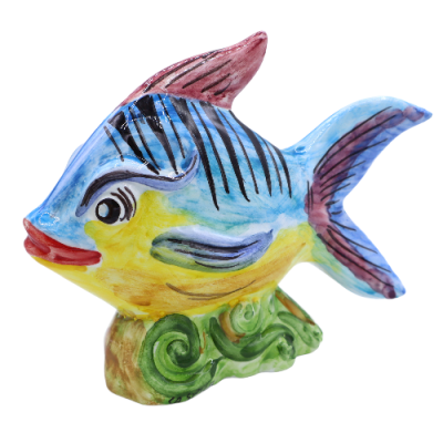 Peixe tropical em cerâmica siciliana fina, decorado à mão, altura 21 x 16 cm aprox. - Cor aleatória - 