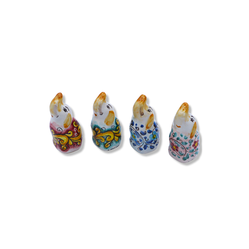 Éléphant en céramique fine sicilienne, décoration et couleur aléatoires, h8 cm environ. Mod AMA - 