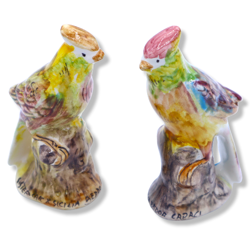 Pintassilgo em fina cerâmica siciliana decorada à mão - Cor aleatória - Mede cerca de 11x6 cm Mod GR - 