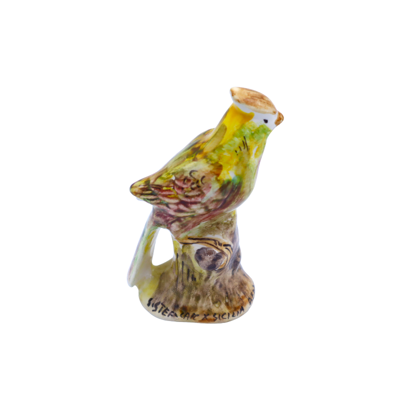 Pintassilgo em fina cerâmica siciliana decorada à mão - Cor aleatória - Mede cerca de 11x6 cm Mod GR - 