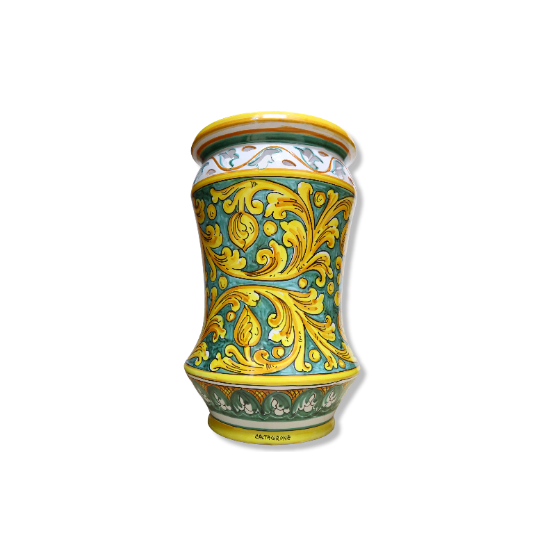 Porta guarda-chuva Albarello em cerâmica Caltagirone perfurada, decoração barroca, altura 50 cm aprox. Mod GR - 