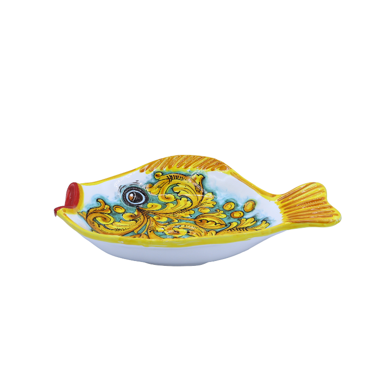 Serviertablett in Fischform, aus Caltagirone-Keramik, ca. L 40 x 30 cm. Barocke Dekoration - 