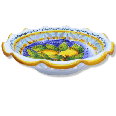 Centro de mesa recortado e perfurado em cerâmica siciliana, 2 opções de tamanho (1 unidade) decoração de limão e folhas 