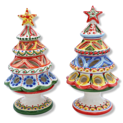 Kerstboom geperforeerde keramische kaarsenhouder van Caltagirone, beschikbaar in verschillende versieringen, 1 pc 20 cm 