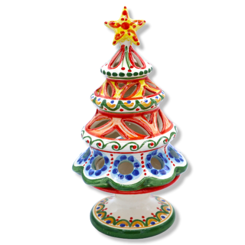 Bougeoir sapin de Noël ajouré en céramique de Caltagirone, disponible en différentes décorations, 1 pièce h environ 20 c 2