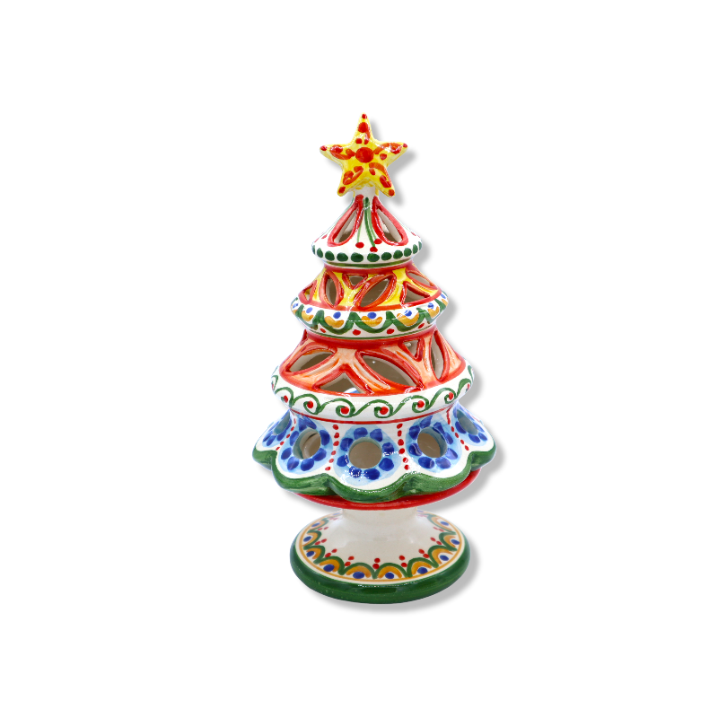 De kamer schoonmaken Vulkanisch zanger Kerstboom geperforeerde keramische kaarsenhouder van Caltagirone,  beschikbaar in verschillende versieringen, 1 pc 20 cm approx.