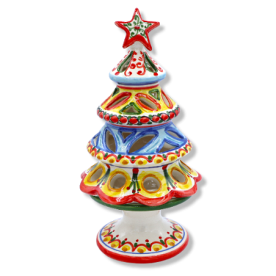 Durchbrochener Weihnachtsbaum-Kerzenhalter aus Caltagirone-Keramik, erhältlich in verschiedenen Dekorationen, 1 Stk. H c