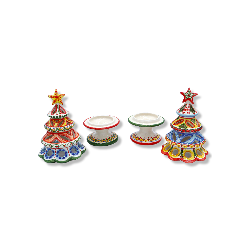 Kerstboom geperforeerde keramische kaarsenhouder van Caltagirone, beschikbaar in verschillende versieringen, 1 pc 20 cm 