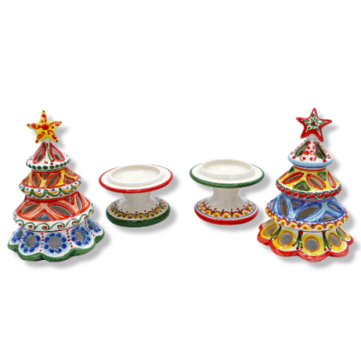 Durchbrochener Weihnachtsbaum-Kerzenhalter aus Caltagirone-Keramik, erhältlich in verschiedenen Dekorationen, 1 Stk. H c