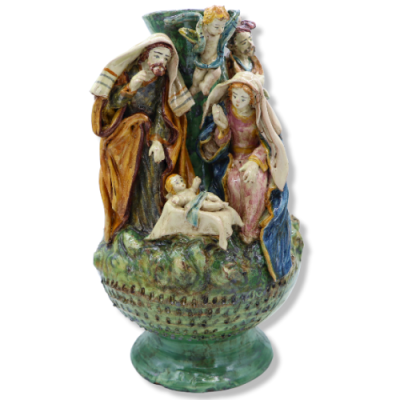 Crèche sur vase en céramique de Caltagirone richement décorée à la main, h 32 cm Mod SCR - 