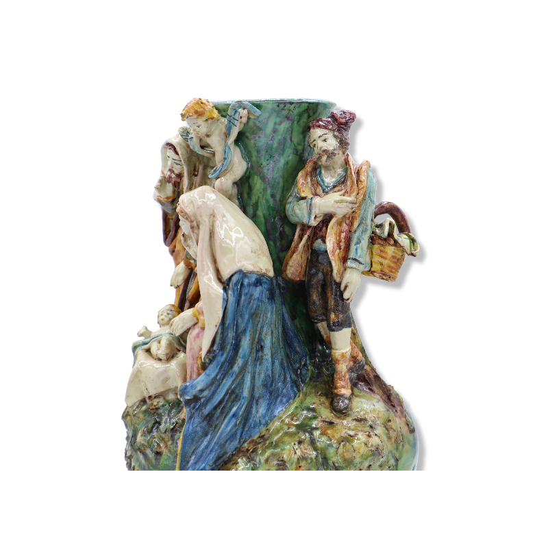 Crèche sur vase en céramique de Caltagirone richement décorée à la main, h 32 cm Mod SCR - 