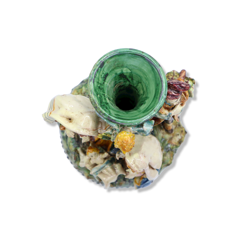 Crèche sur vase en céramique de Caltagirone richement décorée à la main, h 32 cm Mod SCR - 