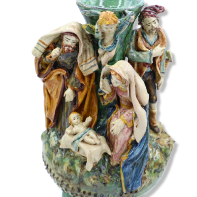 Crèche sur vase en céramique de Caltagirone richement décorée à la main, h 32 cm Mod SCR - 