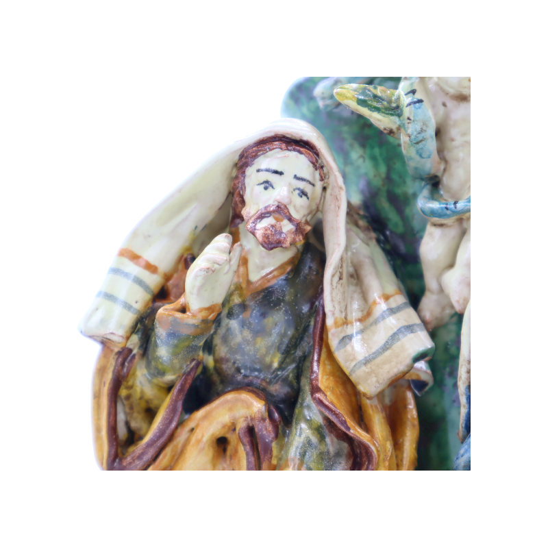 Crèche sur vase en céramique de Caltagirone richement décorée à la main, h 32 cm Mod SCR - 
