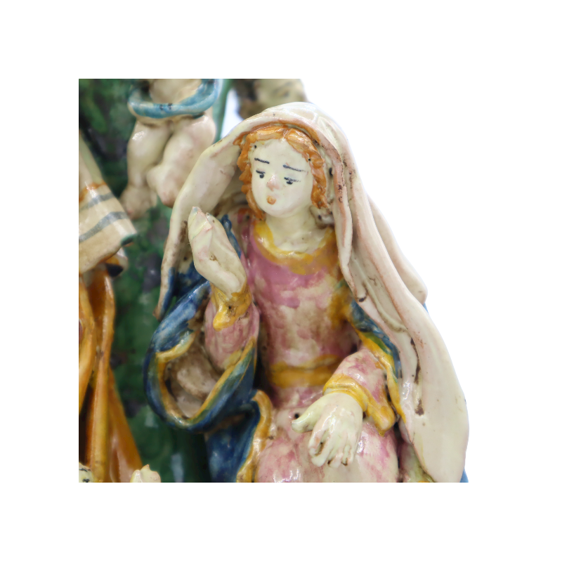 Crèche sur vase en céramique de Caltagirone richement décorée à la main, h 32 cm Mod SCR - 