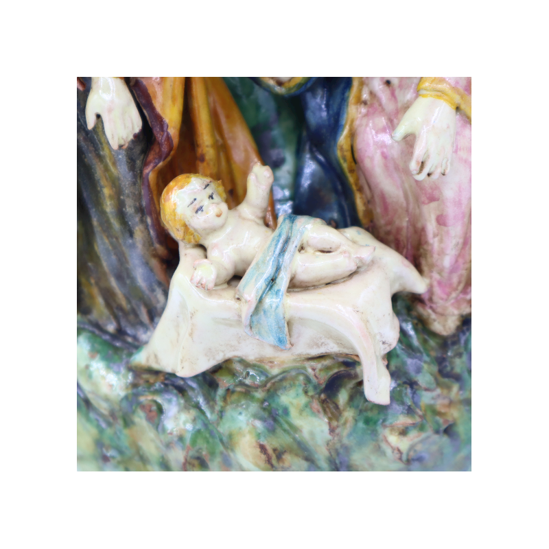 Crèche sur vase en céramique de Caltagirone richement décorée à la main, h 32 cm Mod SCR - 