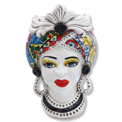 Hoofd van Moro Caltagirone met frieze, decoratie Sicilian Cartstijl, Height 28cm approx. Mod