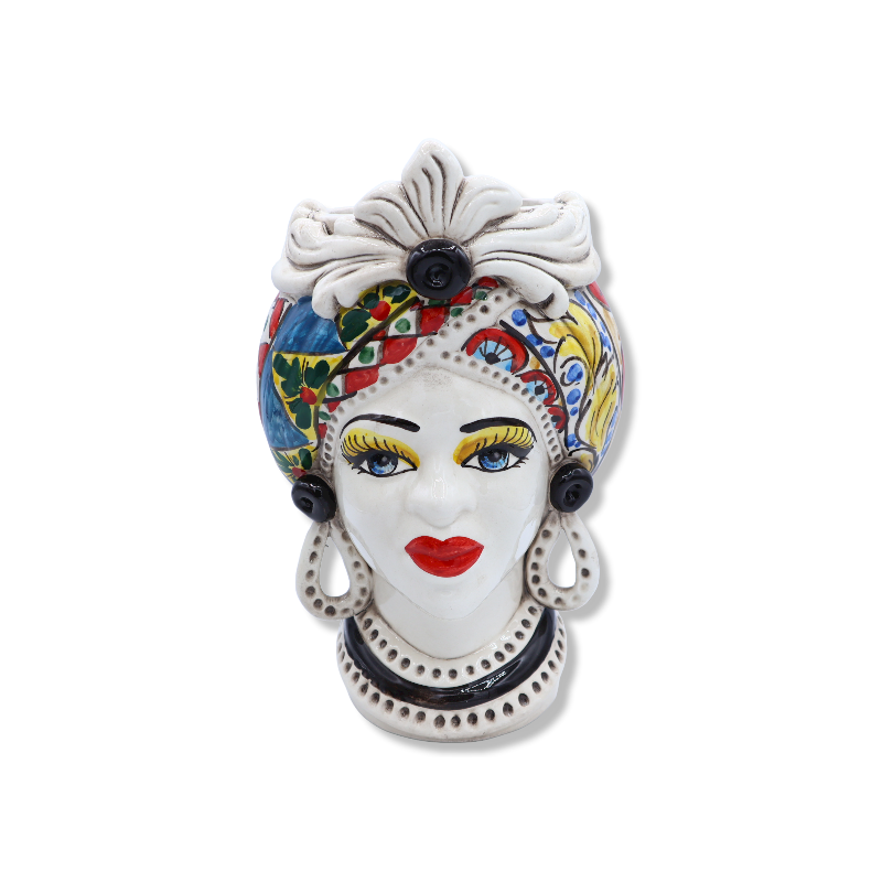 Caltagirone Moor's head with frieze, Sicilian cart style decoration, Height approx. 28cm. RP mod - 