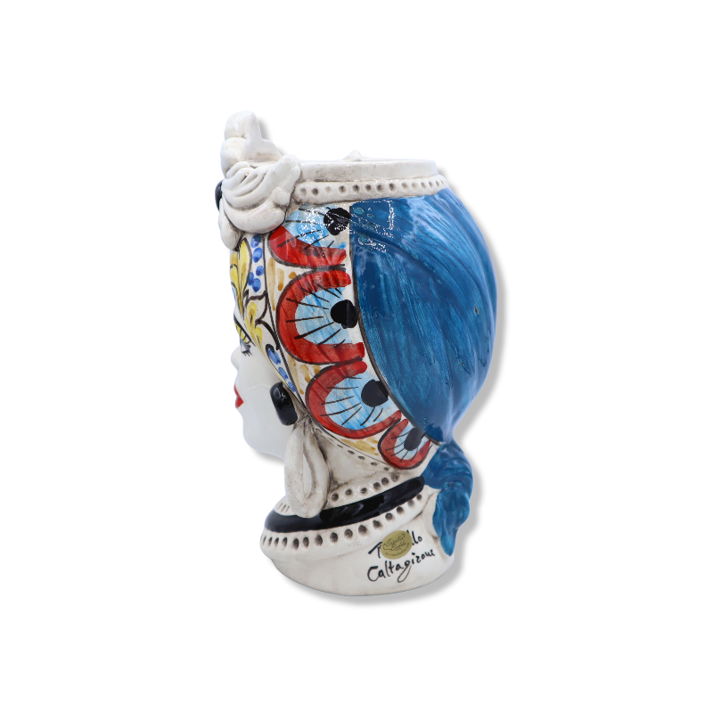 Testa di Moro Caltagirone con fregio, decoro stile carretto Siciliano, h 28 cm ca. - 