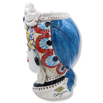 Testa di Moro Caltagirone con fregio, decoro stile carretto Siciliano, h 28 cm ca. - 