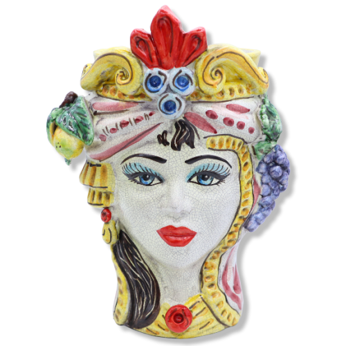 Cabezas de moro siciliano (1 pieza) h aproximadamente 27 cm Caltagirone Cerámica, Modelo Clásico con Fruta, Efecto Craqu 2