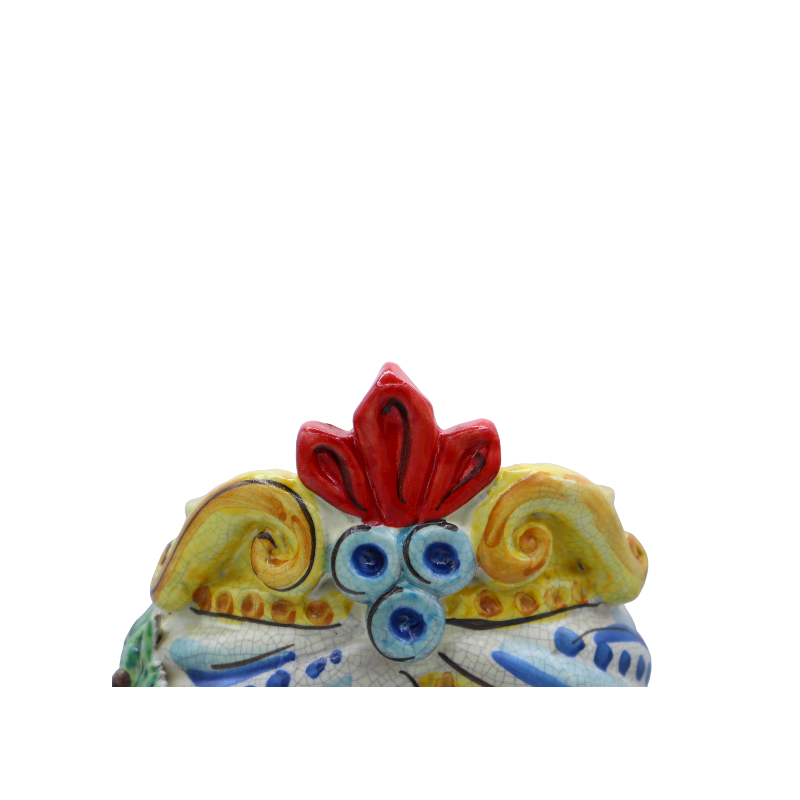 Teste di Moro Siciliane (1Unità) h 27 cm ca. Ceramica Caltagirone, Modello Classico con Frutta, effetto Craquele - 