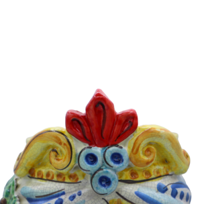 Teste di Moro Siciliane (1Unità) h 27 cm ca. Ceramica Caltagirone, Modello Classico con Frutta, effetto Craquele - 