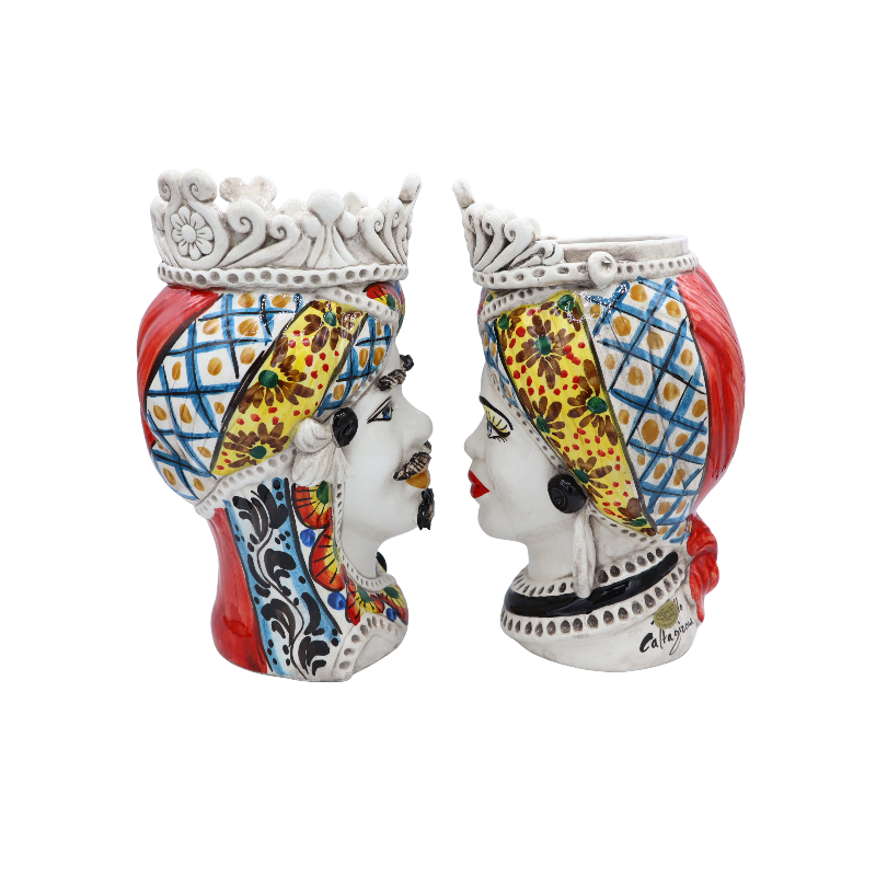 Głowy wrzosowisk sycylijskich (1 szt.) wys. ok. 28 cm Ceramika Caltagirone z koroną, dekoracja w stylu sycylijskiego woz