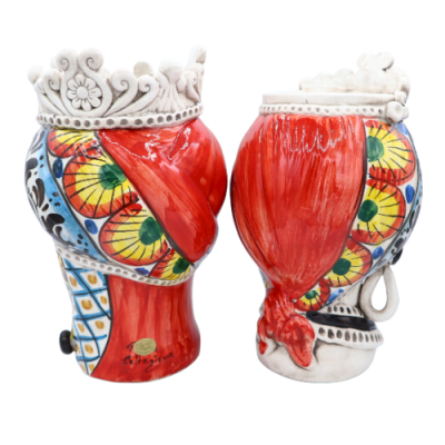 Cabeças de mouro siciliano (1 unidade) h aproximadamente 28 cm Cerâmica Caltagirone, com coroa, decoração estilo carrinh