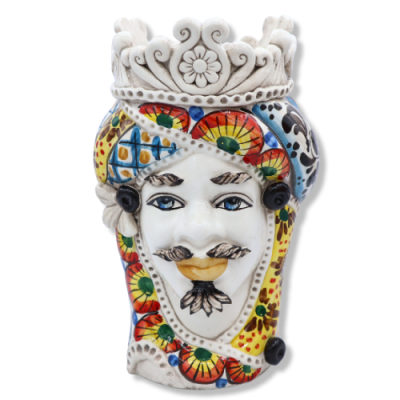Têtes de lande siciliennes (1pc) h environ 28 cm Céramique de Caltagirone, avec couronne, décoration style charrette sic