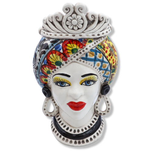 Sicilianska hedhuvuden (1st) h ca 28 cm Caltagirone keramik, med krona, dekoration i siciliansk vagnstil