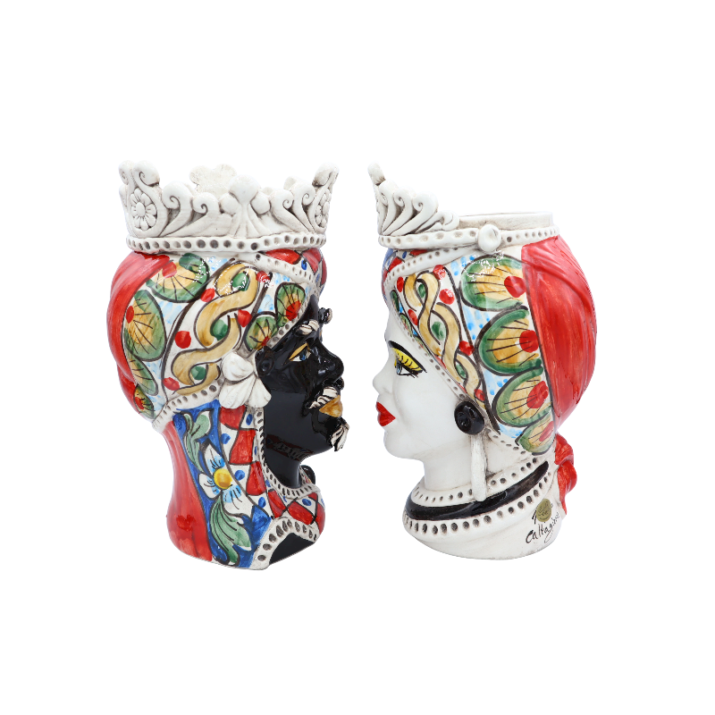 Cabeça de mouro de Caltagirone com coroa, decoração estilo carroça siciliana, altura aproximada de 30 cm. modo rp - 