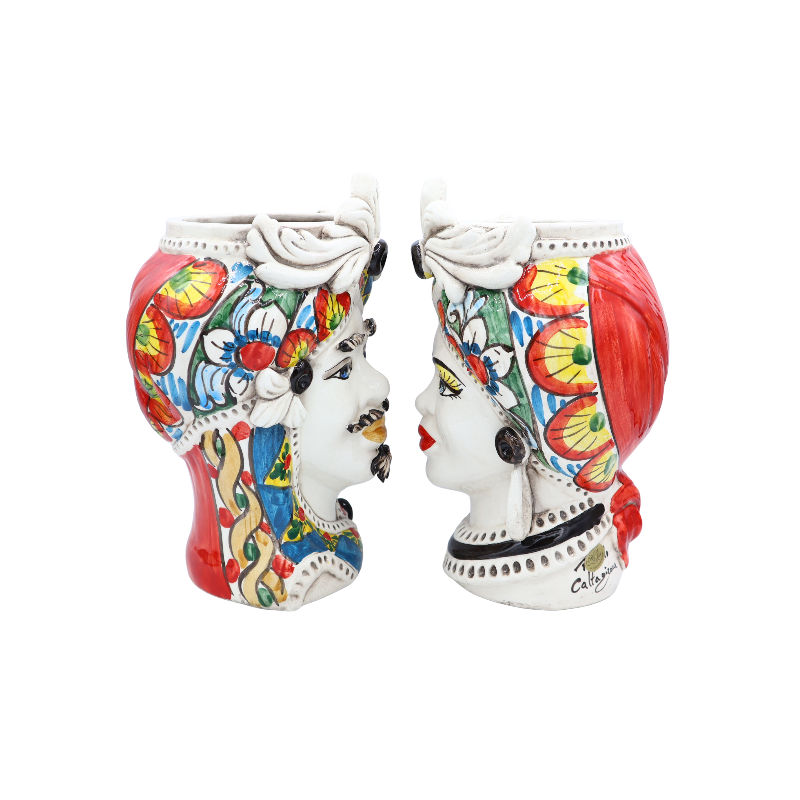 Cabeça de mouro de Caltagirone com friso, decoração estilo carruagem siciliana, Altura aproximada de 28cm. modo rp - 