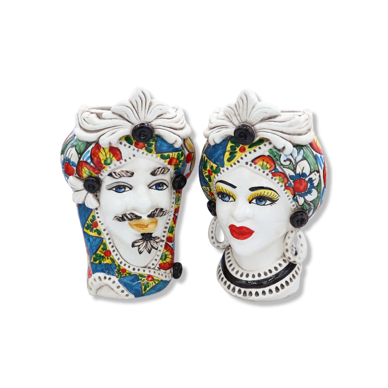 Cabeça de mouro de Caltagirone com friso, decoração estilo carruagem siciliana, Altura aproximada de 28cm. modo rp - 