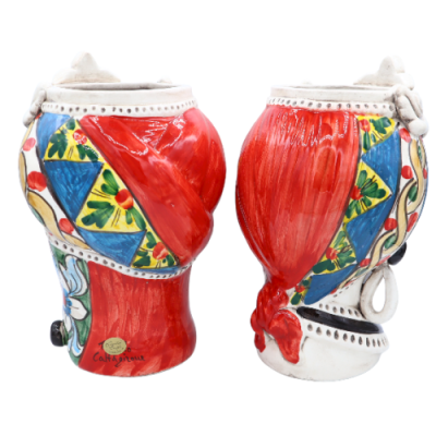 Testa di Moro Caltagirone con fregio, decoro stile carretto Siciliano, h 28 cm ca. - 