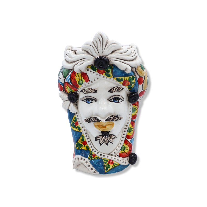 Testa di Moro Caltagirone con fregio, decoro stile carretto Siciliano, h 28 cm ca. - 
