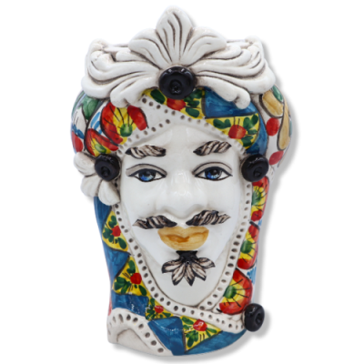 Testa di Moro Caltagirone con fregio, decoro stile carretto Siciliano, h 28 cm ca. - 