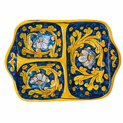 Plato aperitivo rectangular en cerámica Caltagirone, varias decoraciones, L 35 cm x 25 cm aprox. Modelo GR - 