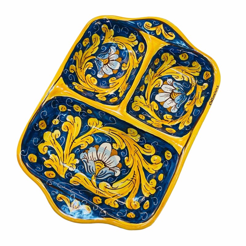 Plato aperitivo rectangular en cerámica Caltagirone, varias decoraciones, L 35 cm x 25 cm aprox. Modelo GR - 