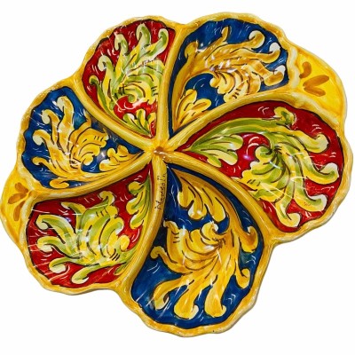 Plato de aperitivo de concha con 6 compartimentos, decoración barroca - diámetro de unos 30 cm - 
