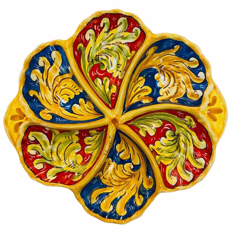 Plato de aperitivo de concha con 6 compartimentos, decoración barroca - diámetro de unos 30 cm - 