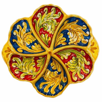 Plato de aperitivo de concha con 6 compartimentos, decoración barroca - diámetro de unos 30 cm - 