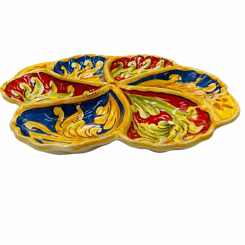 Plato de aperitivo de concha con 6 compartimentos, decoración barroca - diámetro de unos 30 cm - 