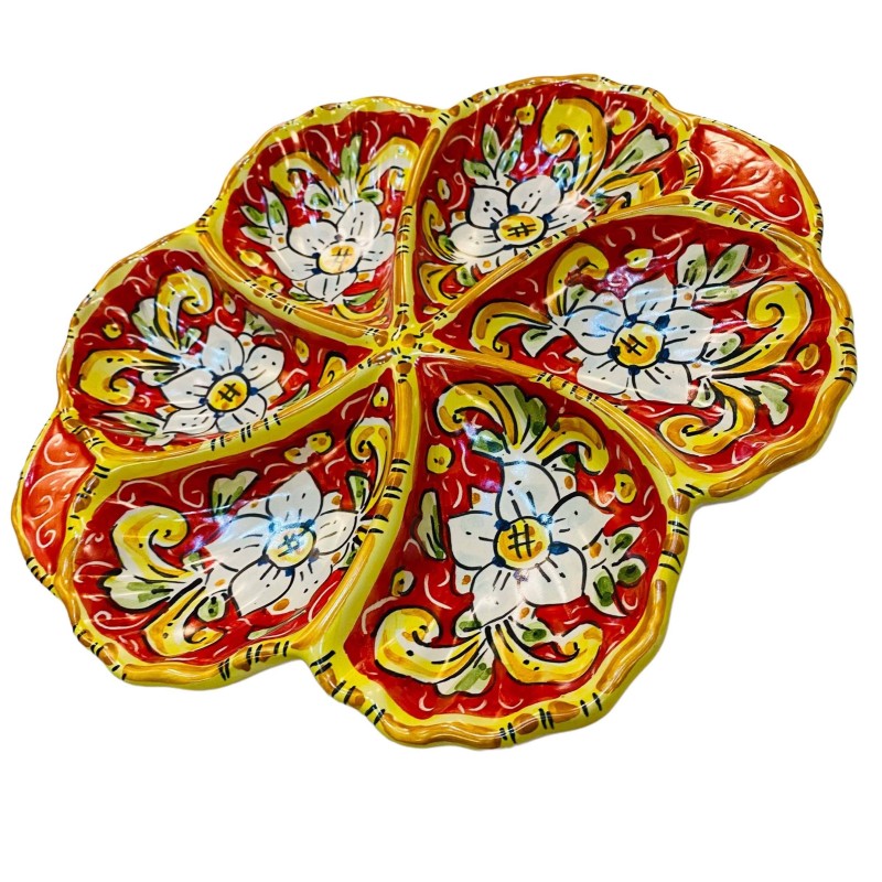 Shell appetizer plate with 6 compartments decorated with flowers - diameter about 30 cm - 