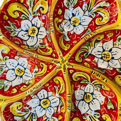 Shell appetizer plate with 6 compartments decorated with flowers - diameter about 30 cm - 
