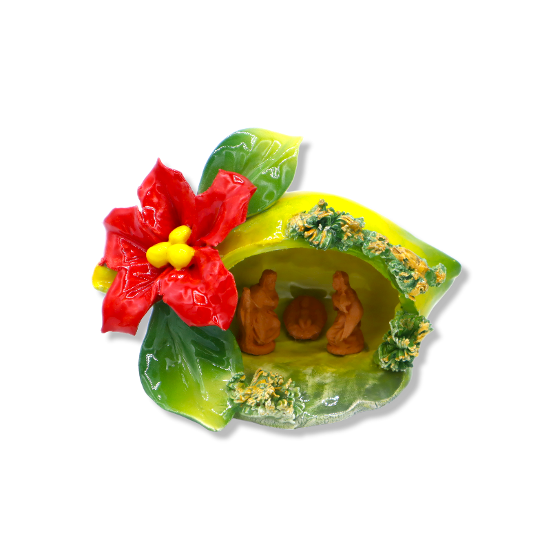 Limone Maxi-Krippe aus feiner Keramik mit Weihnachtsstern, mit oder ohne Schnee, L 16 / 17 cm ca. CPR-Mod - 